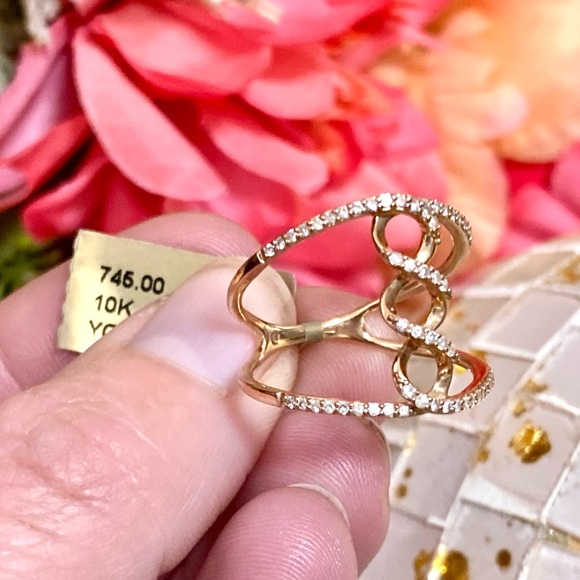 10k Yellow Gold 0.50 Carat Diamond Infinity Twist Double Row Open Band Ring - Picture 6 of 14